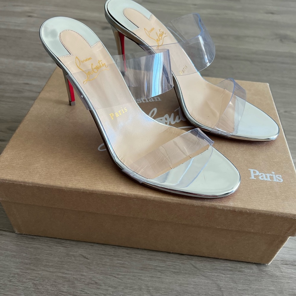 Christian Louboutin Silver PVC Just Nothing Slide / Mule